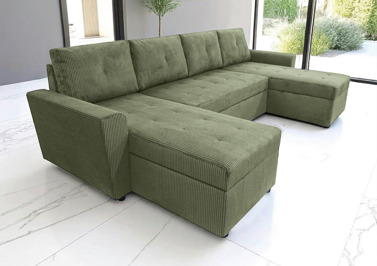 WOHNLANDSCHAFT TERMOLI Mintgrün Cord  - Schwarz/Mintgrün, Design, Kunststoff/Textil (155/296/155cm) - MID.YOU