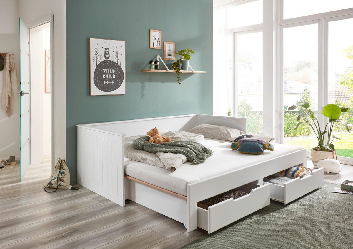 AUSZIEHBETT 90/200 cm  in Weiß  - Buchefarben/Weiß, Basics, Holz/Holzwerkstoff (90/200cm) - P & B