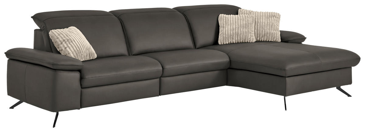 ECKSOFA  Echtleder Taupe  - Taupe/Schwarz, Design, Leder/Metall (307/169cm) - Beldomo Premium