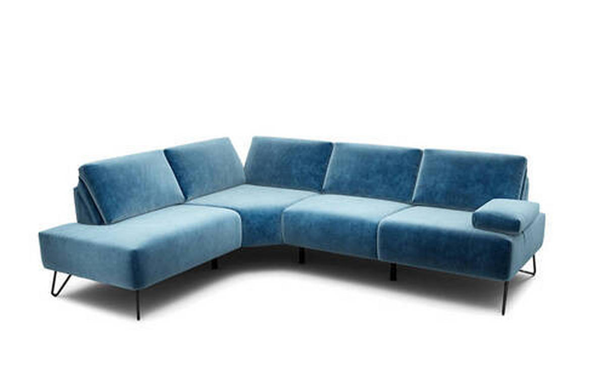 ECKSOFA in Samt Blau  193/248-263 cm  - Blau/Schwarz, Design, Textil/Metall (193/248-263cm) - SENSOO