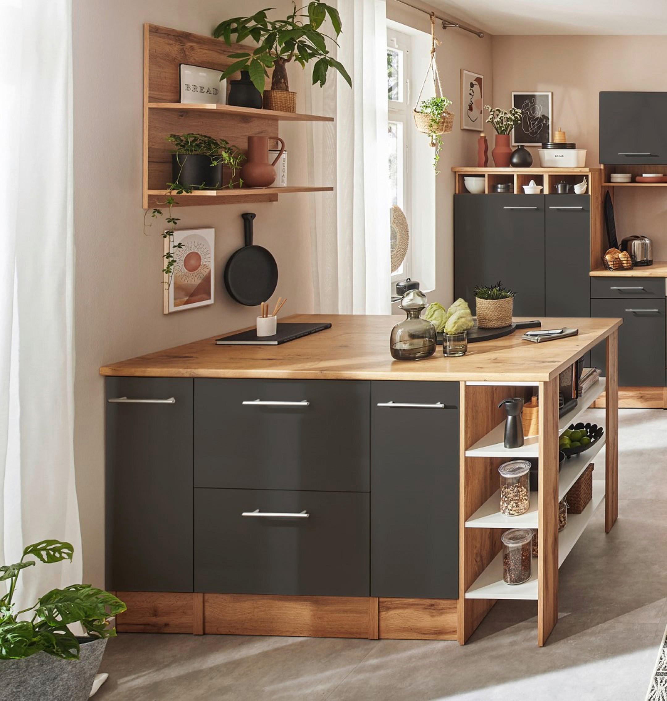 KÜCHENINSEL 150/90/90 cm  in Grau  - Wildeiche/Alufarben, Design, Holzwerkstoff/Metall (150/90/90cm) - Respekta