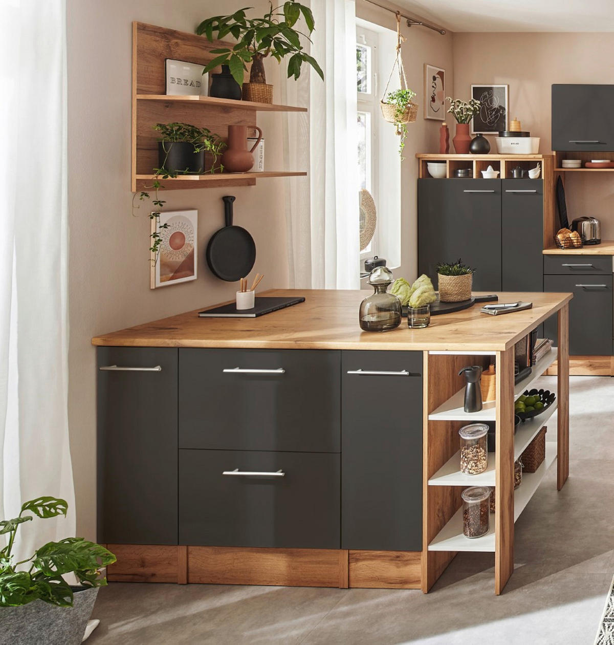 MODULKÖK 310-150 cm   i grå  - skogsek/aluminiumfärg, Design, metall/trämaterial (310-150cm) - Respekta