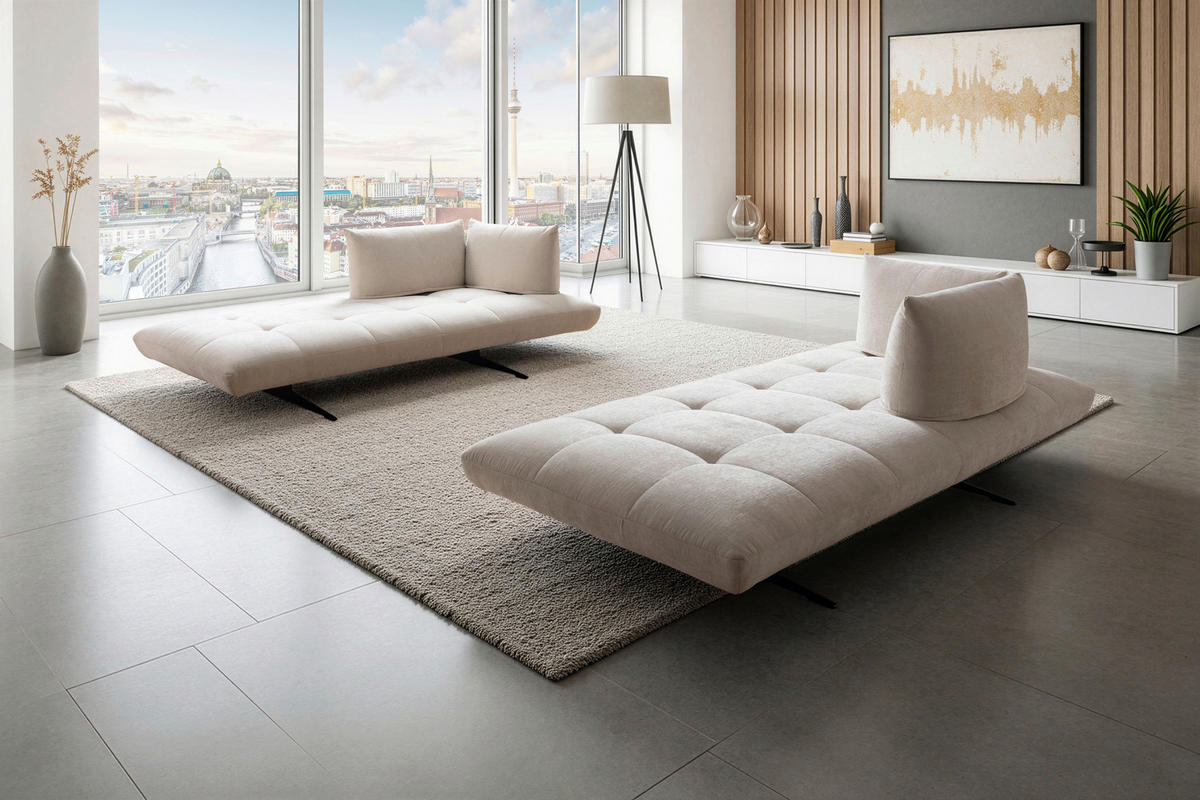 ECKSOFA Sofaschmiede in Mikrofaser Creme  345/230 cm  - Creme/Schwarz, Design, Textil (345/230cm) - Moderano