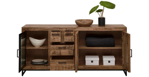 SIDEBOARD 175/80/40 cm in Naturfarben, Hellbraun - Hellbraun/Schwarz, Design, Glas/Holz (175/80/40cm) - Carryhome