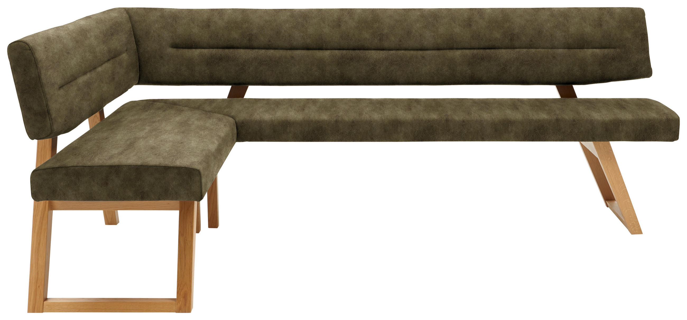 ECKBANK Holz, Textil Olivgrün  - Eichefarben/Olivgrün, Konventionell, Holz/Textil (155/225cm) - Dieter Knoll