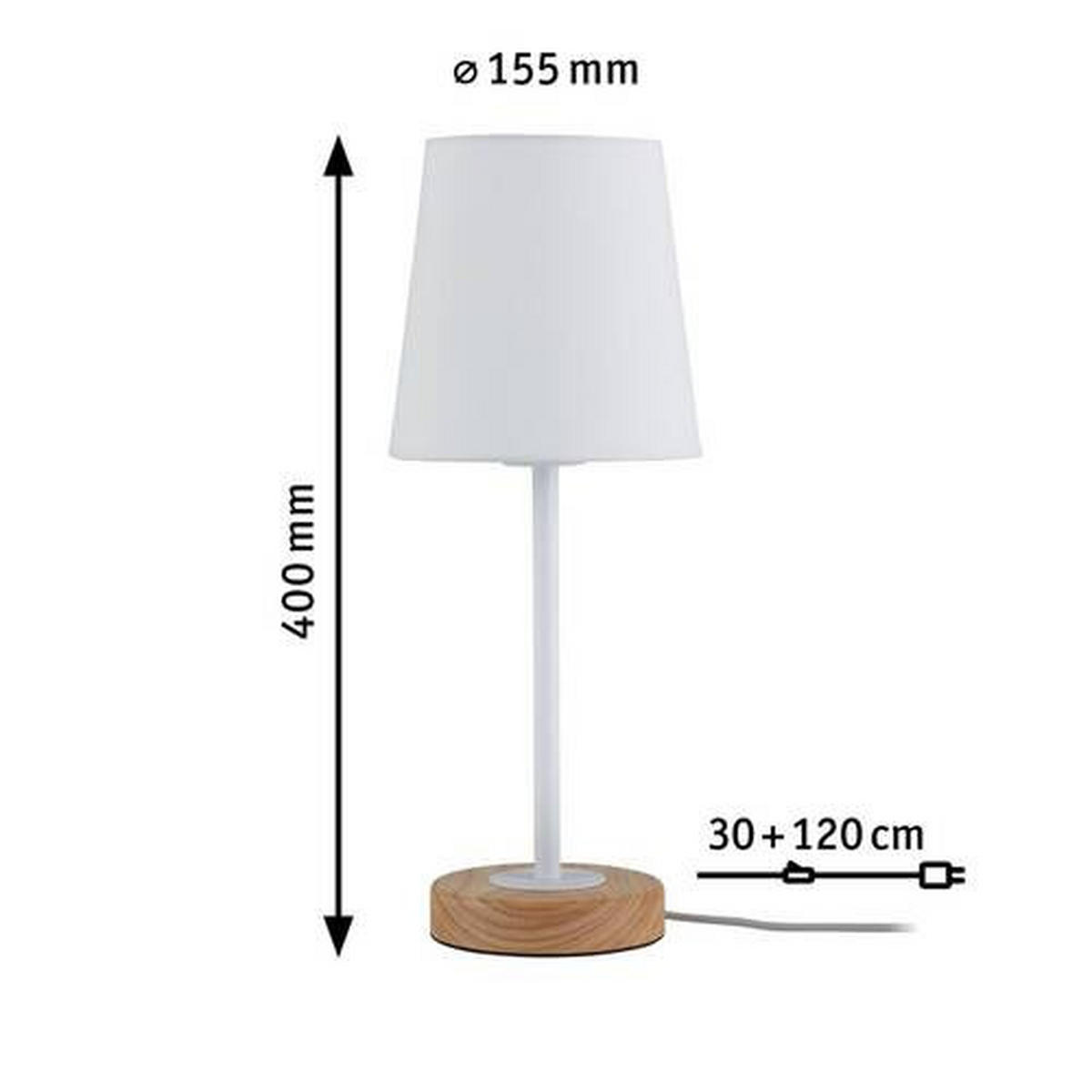 TISCHLEUCHTE 15,5/40 cm   - Braun/Weiß, Design, Holz/Textil (15,5/40cm) - Paulmann