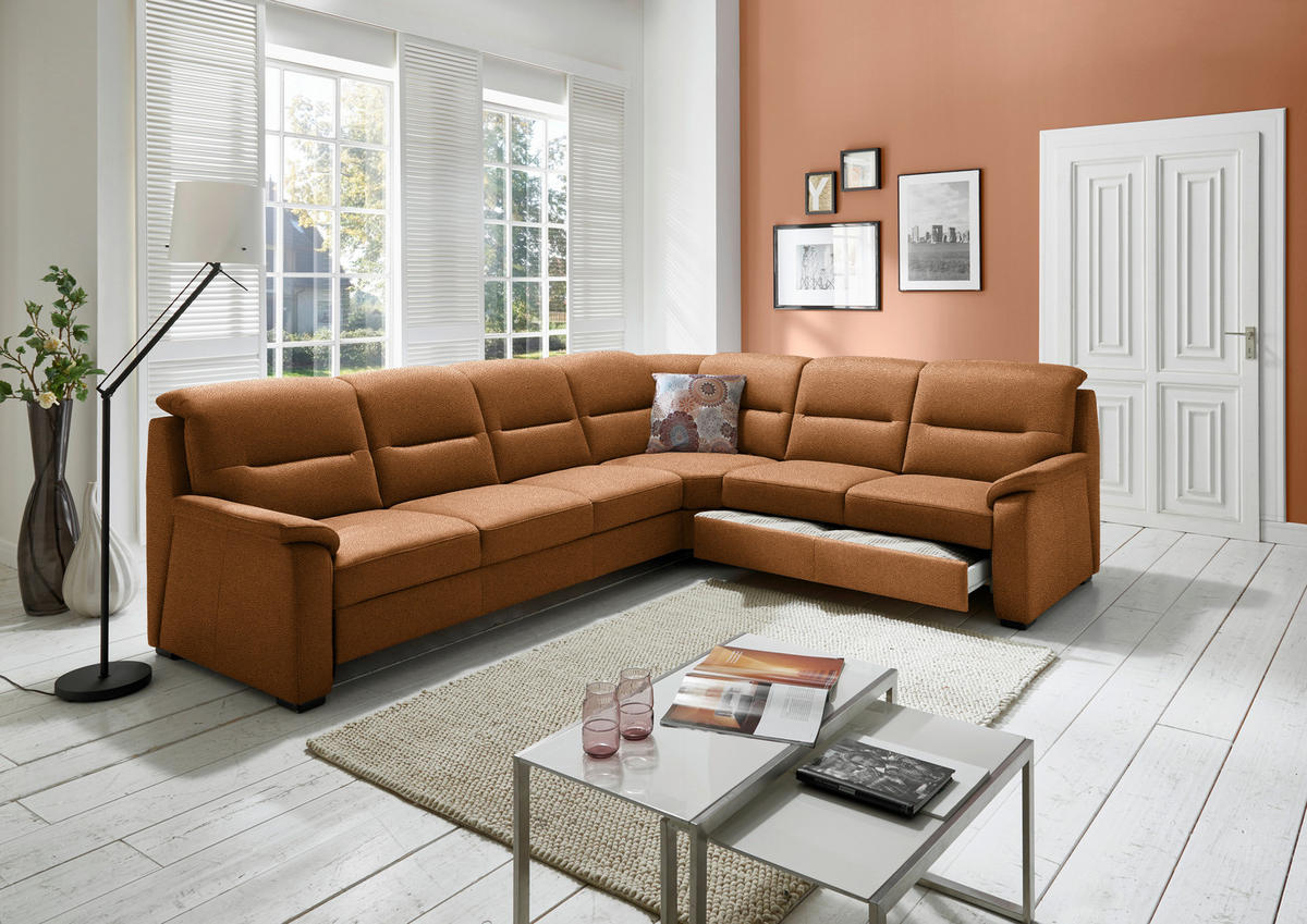 ECKSOFA in Mikrofaser Orange  - Schwarz/Orange, Konventionell, Holz/Textil (303/245cm) - Beldomo Comfort