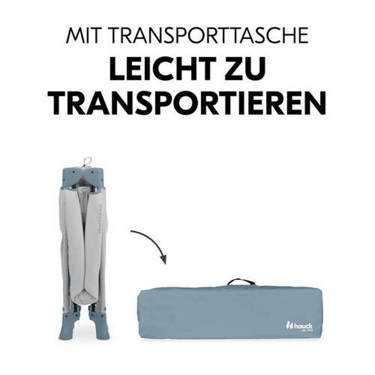 REISEBETT Dream N Play Plus Greige, Pastellblau  - Greige/Pastellblau, Basics, Kunststoff/Textil (65/76/125cm) - Hauck