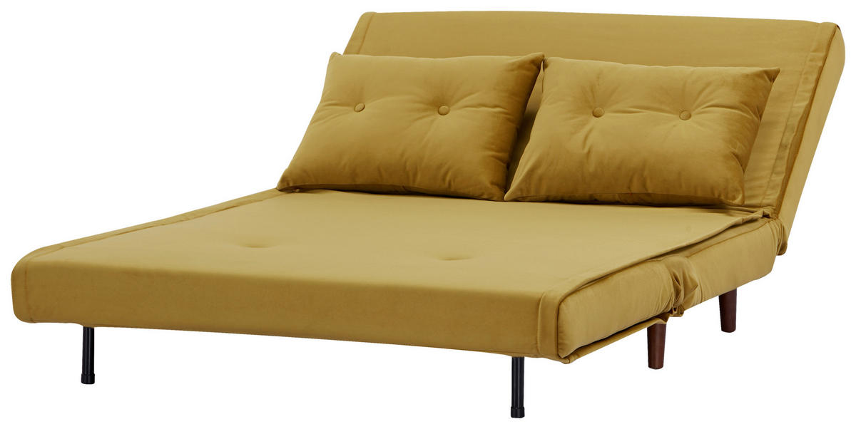 CANAPEA EXTENSIBILĂ textil galben  - galben/culoare lemn mesteacăn, Design, lemn/textil (122/81/88cm) - Livetastic