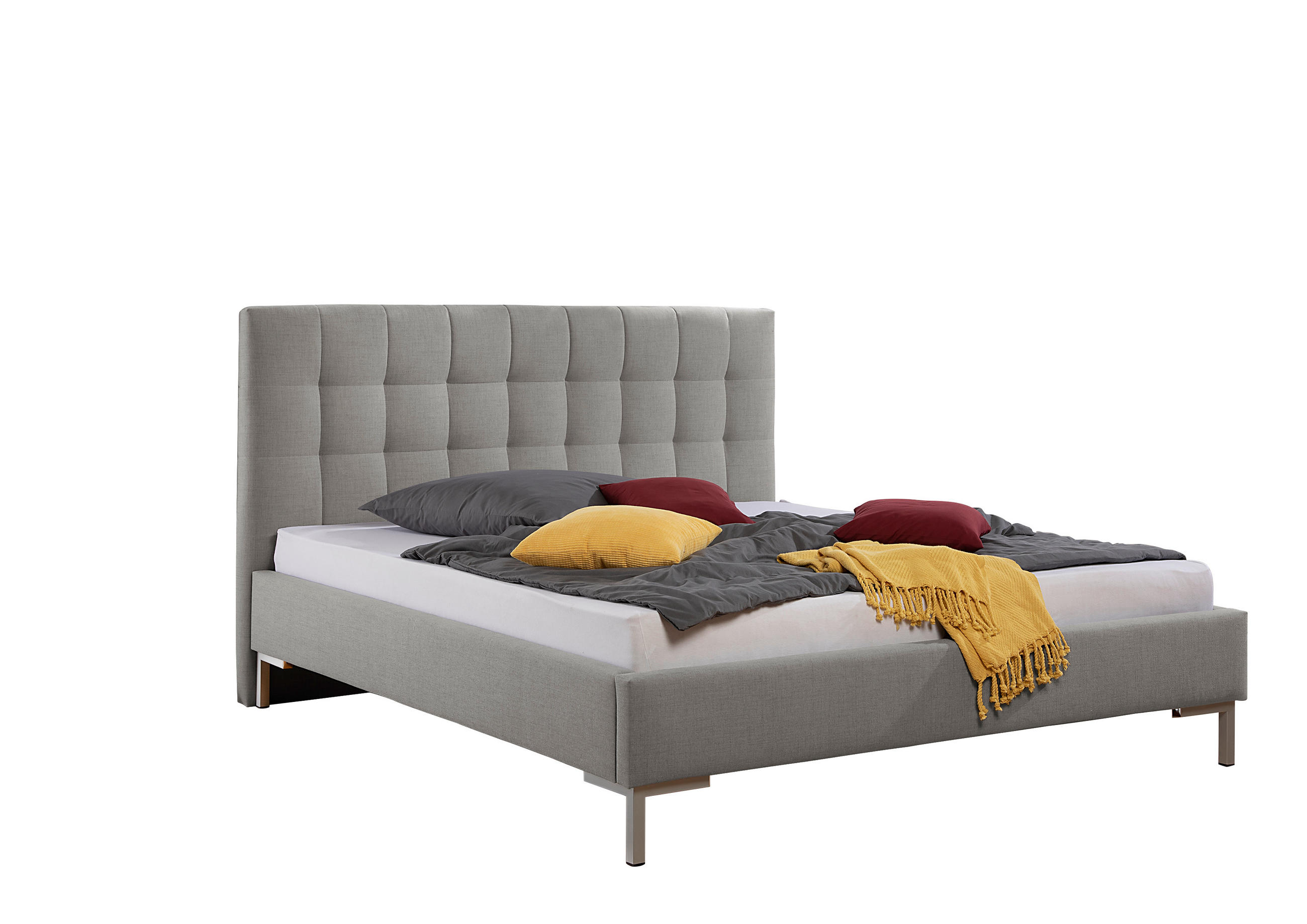 POLSTERBETT  in Grau,  - Silberfarben/Grau, MODERN, Textil/Metall (213/117/210cm) - Livetastic