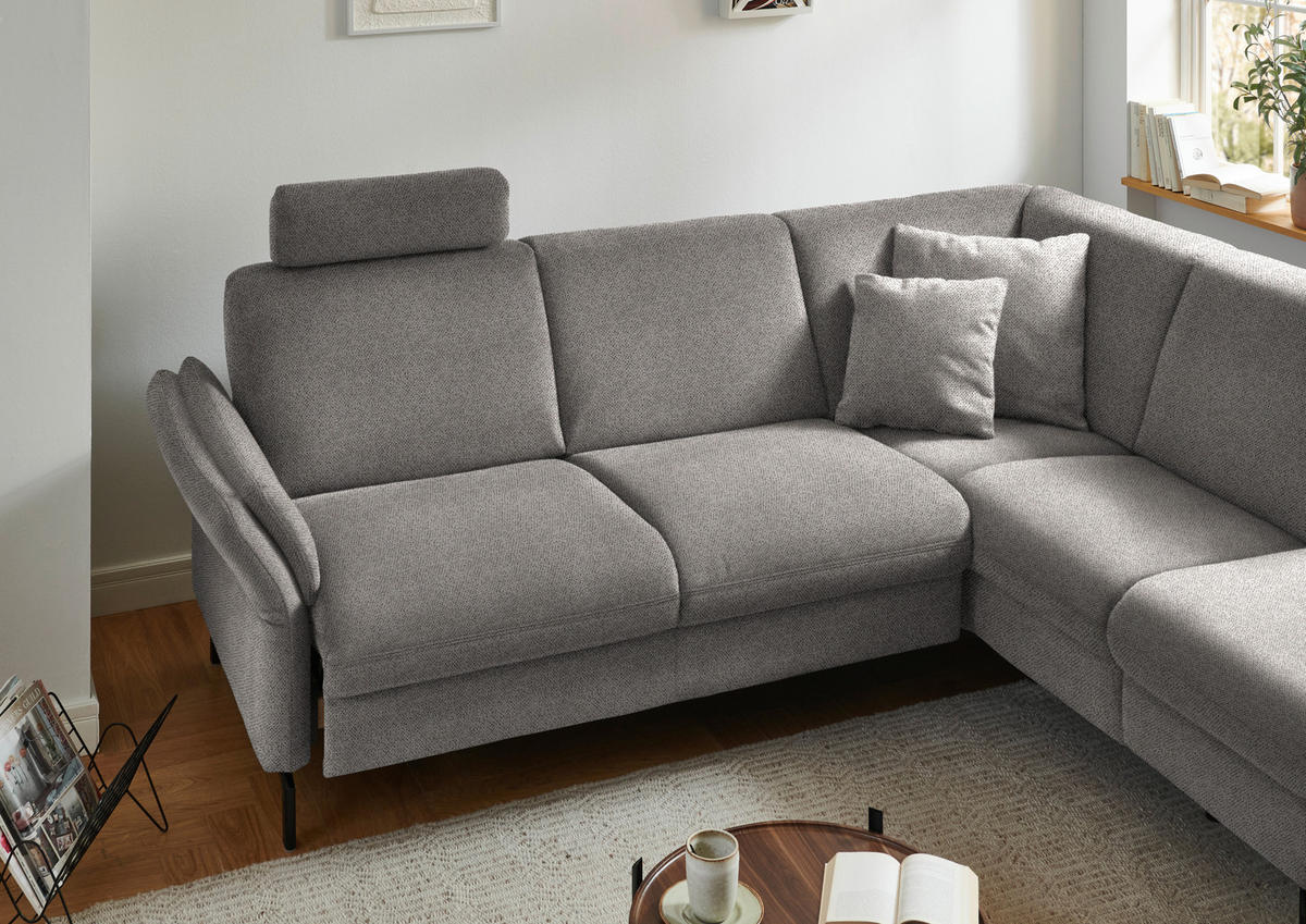 ECKSOFA in Flachgewebe Graubraun  241/190 cm  - Graubraun/Schwarz, KONVENTIONELL, Textil/Metall (241/190cm) - Beldomo Comfort