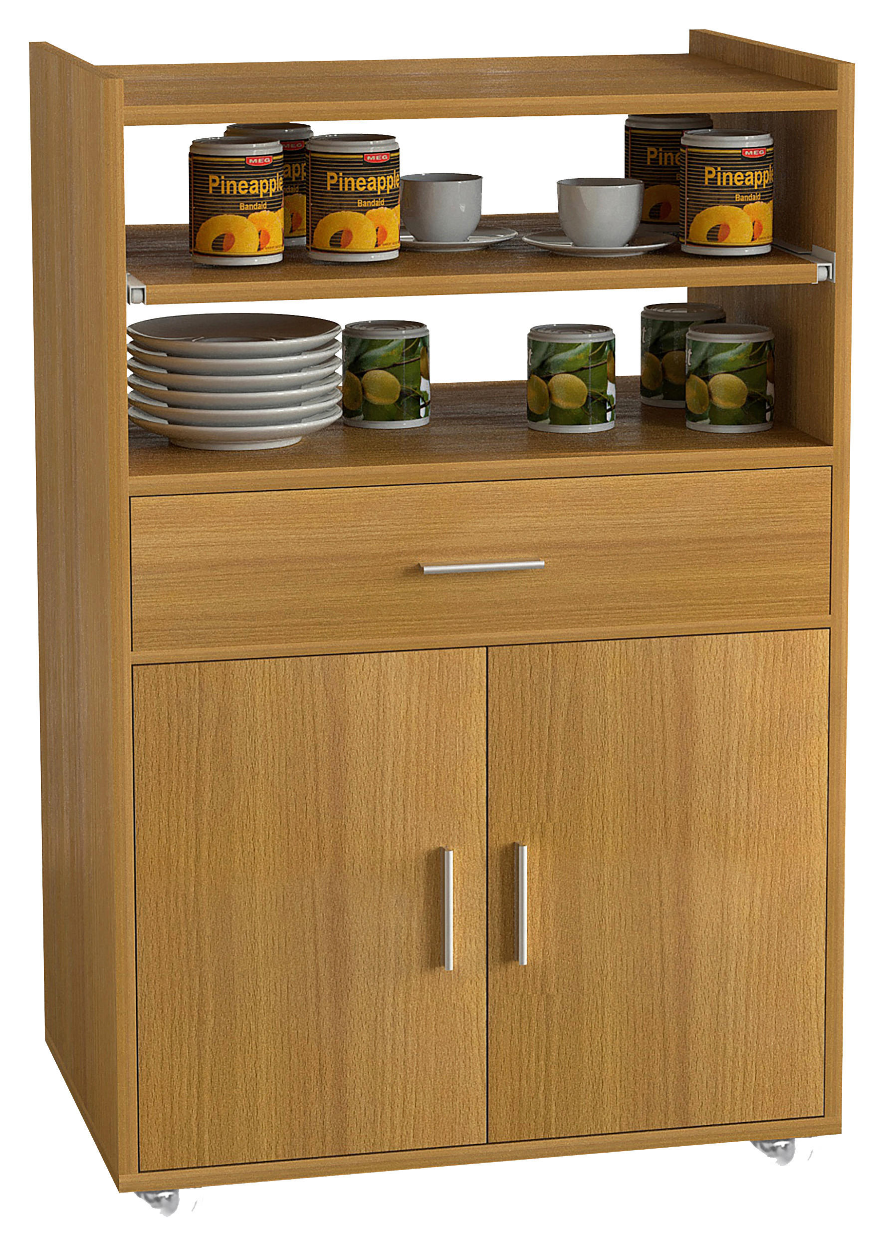 SERVIERWAGEN , Buchefarben  - Silberfarben/Buchefarben, Basics, Holzwerkstoff/Kunststoff (59/92/40cm) - MID.YOU