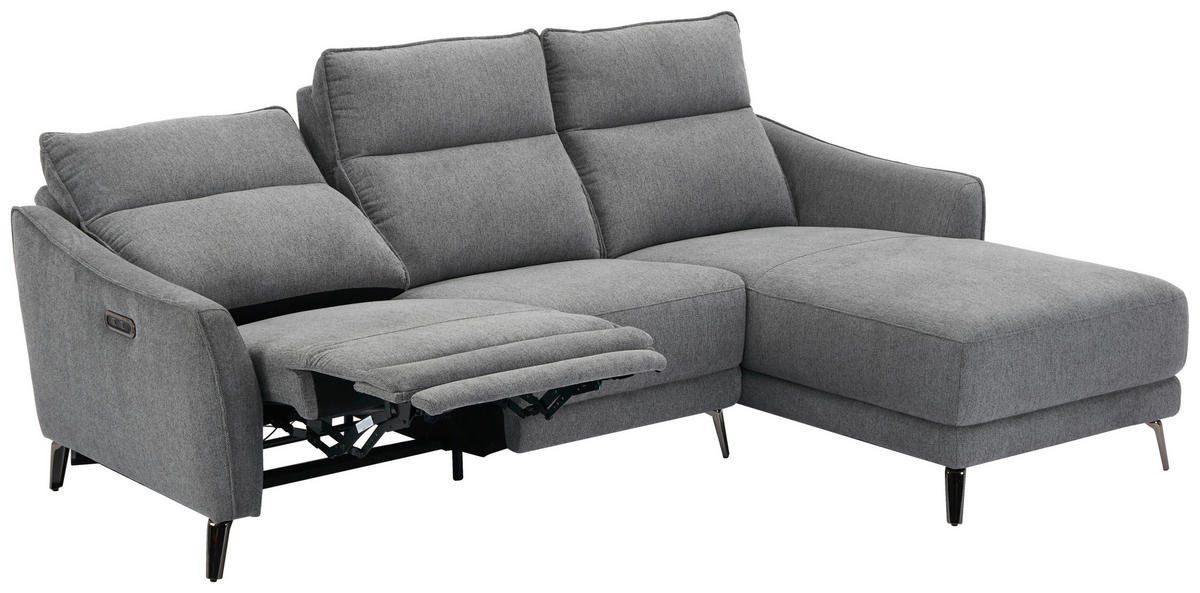 ECKSOFA in Struktur Grau  - Chromfarben/Grau, Modern, Textil/Metall (239/168cm) - MID.YOU
