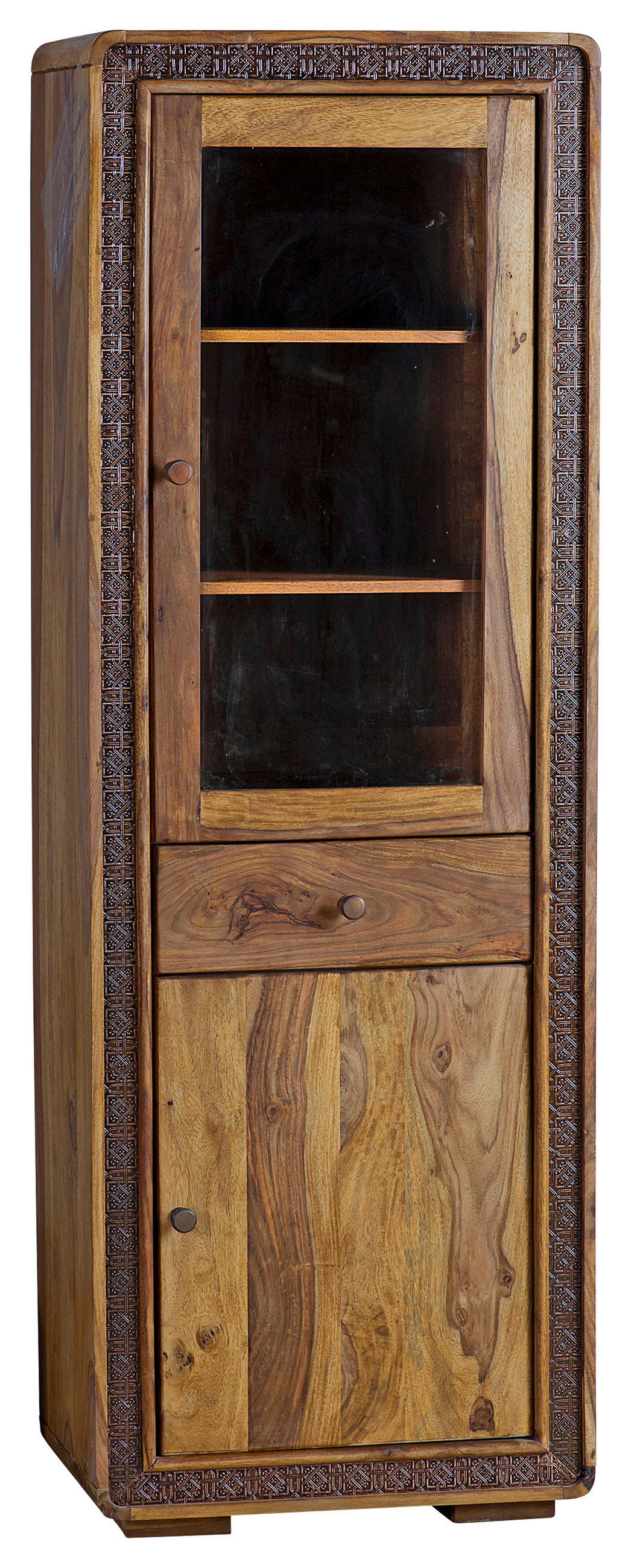 VITRÍNA, barvy sheesham, měděné barvy, 60/175/40 cm - měděné barvy/barvy sheesham, Lifestyle, kov/dřevo (60/175/40cm) - Landscape