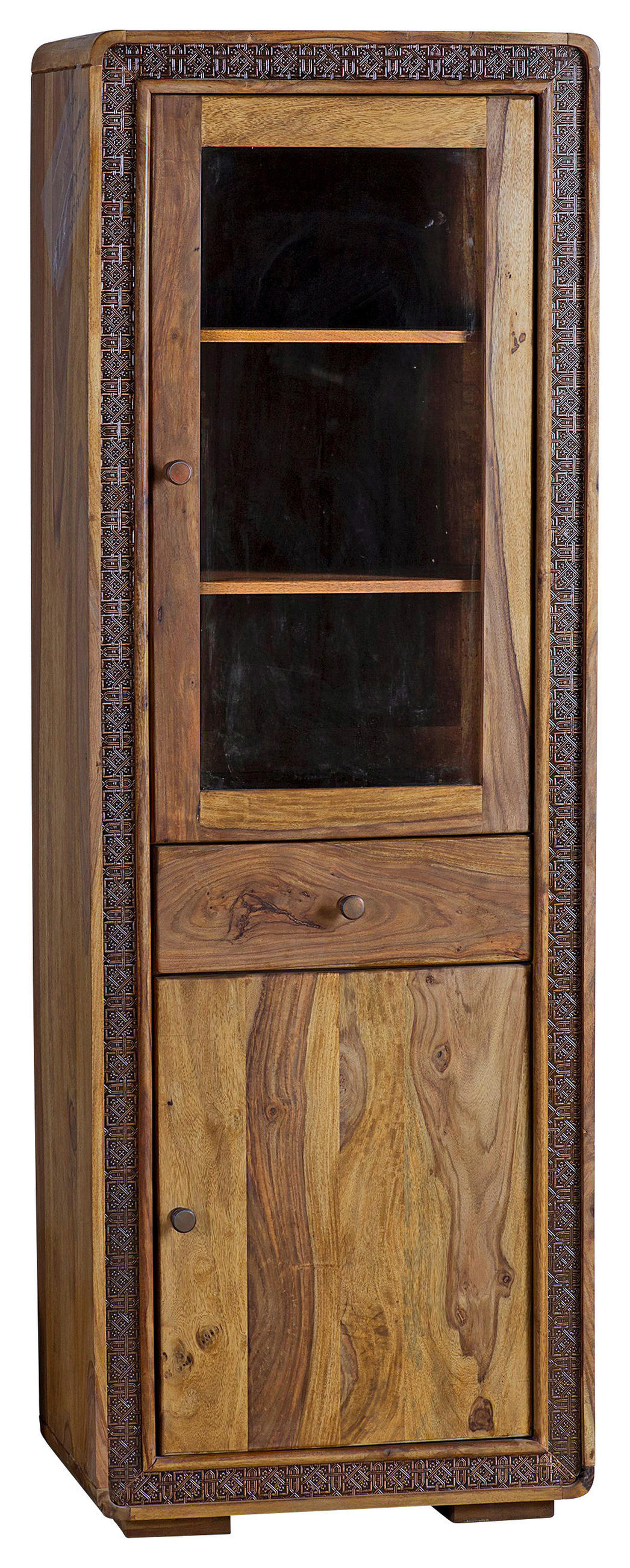 VITRIN részben tömörfa akácia sheesham, rézszínű  - natúr/rézszínű, Lifestyle, Üveg/fém (60/175/40cm) - Landscape
