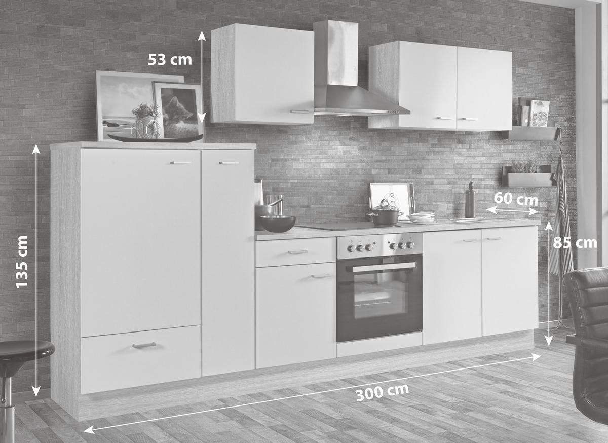 KÜCHENBLOCK 300 cm   in Sonoma Eiche, Dunkelbraun  - Dunkelbraun/Silberfarben, KONVENTIONELL, Holzwerkstoff/Kunststoff (300cm) - Menke