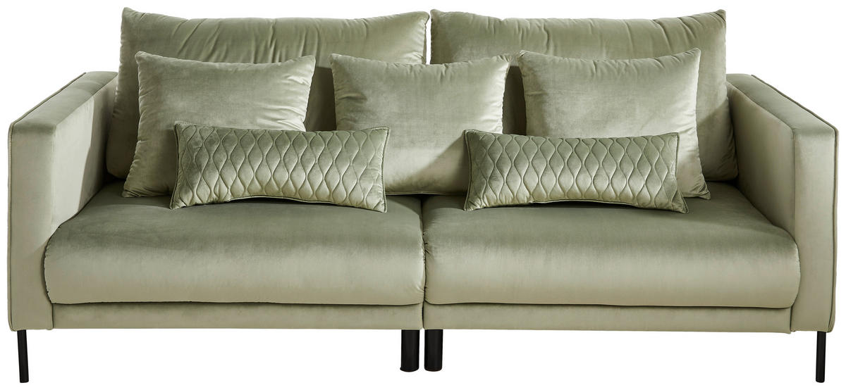 BIGSOFA Samt Salbeigrün  - Salbeigrün/Goldfarben, Trend, Textil/Metall (230/94/110cm) - Ambia Home