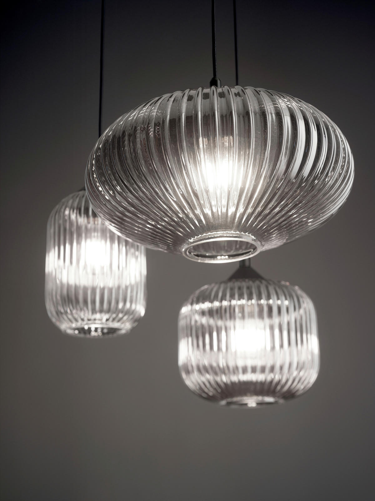 PENDELLEUCHTE Nordal 50/200 cm   - Schwarz/Grau, Design, Glas/Metall (50/200cm) - Fabas Luce