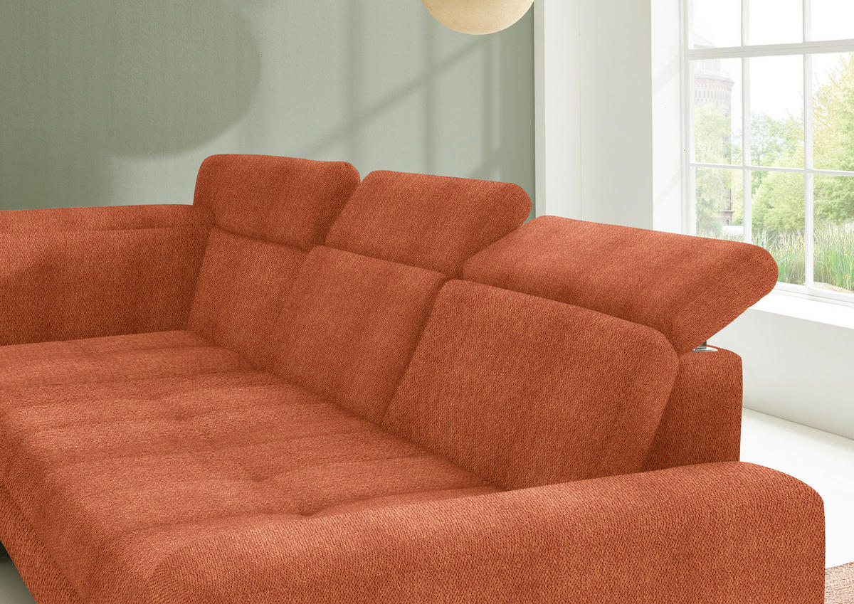ECKSOFA in Chenille Terracotta  - Terracotta/Schwarz, Design, Textil/Metall (220/310cm) - Beldomo Style