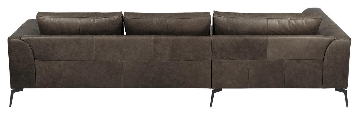 ECKSOFA in Echtleder Fango  - Fango/Schwarz, Design, Leder/Metall (172/313cm) - Livetastic