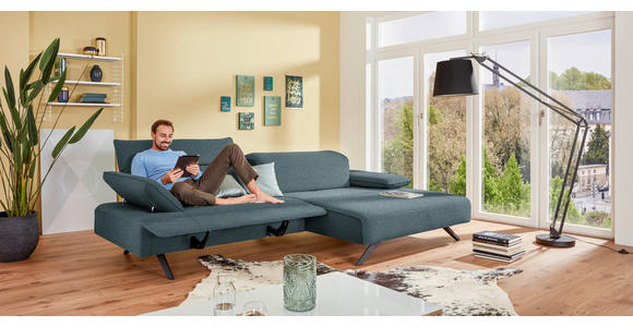ECKSOFA in Flachgewebe Hellblau - Anthrazit/Hellblau, Design, Textil/Metall (280/165cm) - Ambiente