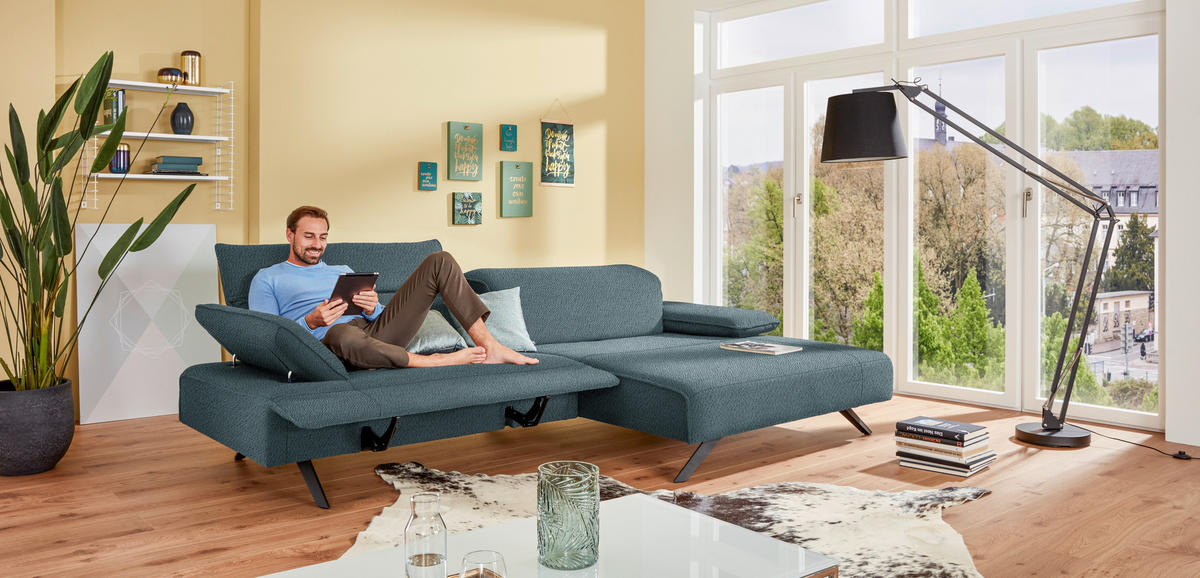 ECKSOFA in Flachgewebe Hellblau  - Anthrazit/Hellblau, Design, Textil/Metall (280/165cm) - Johann Jakob