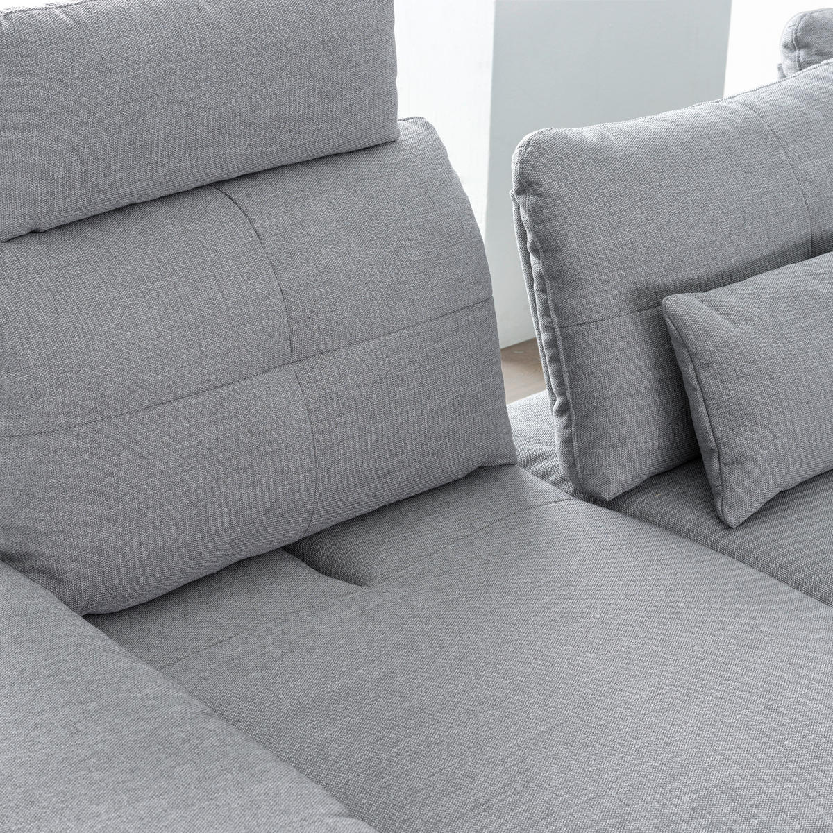 ECKSOFA  in Flachgewebe Hellgrau  344/271 cm  - Hellgrau/Schwarz, Design, Textil/Metall (344/271cm) - Chilliano