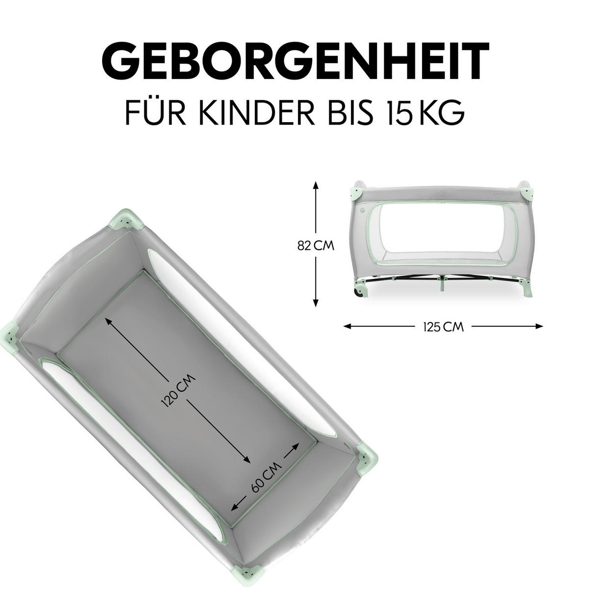 REISEBETT Sleep N Play Go Plus Mintgrün, Greige  - Greige/Mintgrün, Basics, Kunststoff/Textil (69/82/125cm) - Hauck