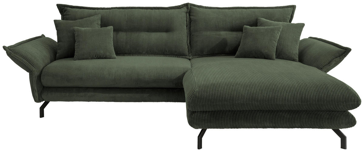 ECKSOFA in Cord Grün  - Schwarz/Grün, Modern, Textil/Metall (255/180cm) - Livetastic
