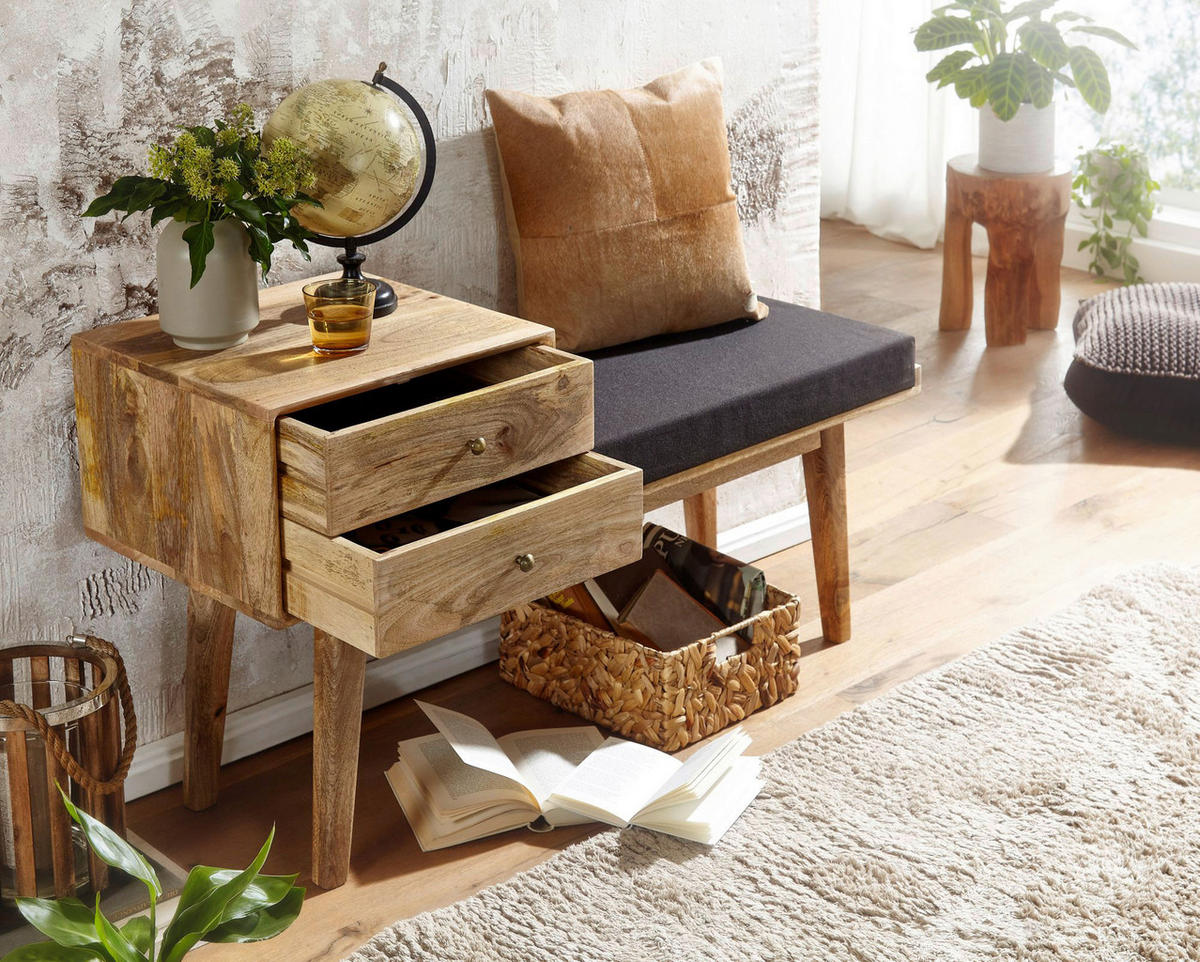 HOCKERBANK in Holz, Textil Schwarz  - Schwarz/Braun, Modern, Holz/Textil (120/65/40cm) - MID.YOU