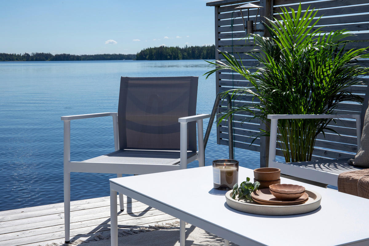 LOUNGEGARNITUR 4-teilig   Aluminium  - Weiß/Grau, KONVENTIONELL, Glas/Textil - Gardenson