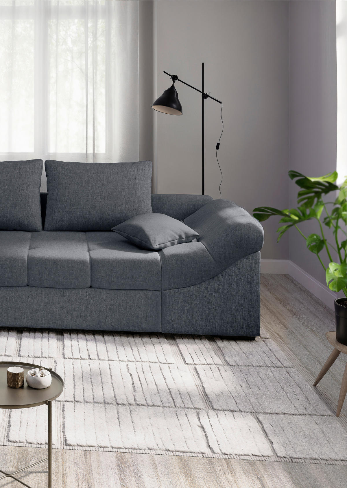 ECKSCHLAFSOFA in Anthrazit Textil   - Anthrazit/Schwarz, Modern, Holz/Textil (202/298cm) - MID.YOU