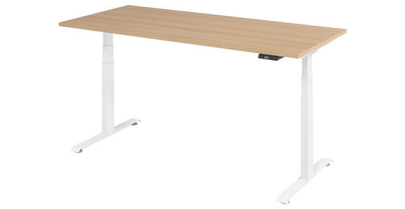 SCHREIBTISCH 180/80/64,5-129,5 cm Weiß, Eichefarben höhenverstellbar  - Eichefarben/Weiß, KONVENTIONELL, Holzwerkstoff/Metall (180/80/64,5-129,5cm) - Venda