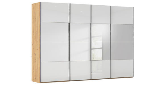 SCHWEBETÜRENSCHRANK  in Weiß, Eiche Artisan  - Chromfarben/Weiß, Design, Glas/Holzwerkstoff (316/235/68cm) - Novel