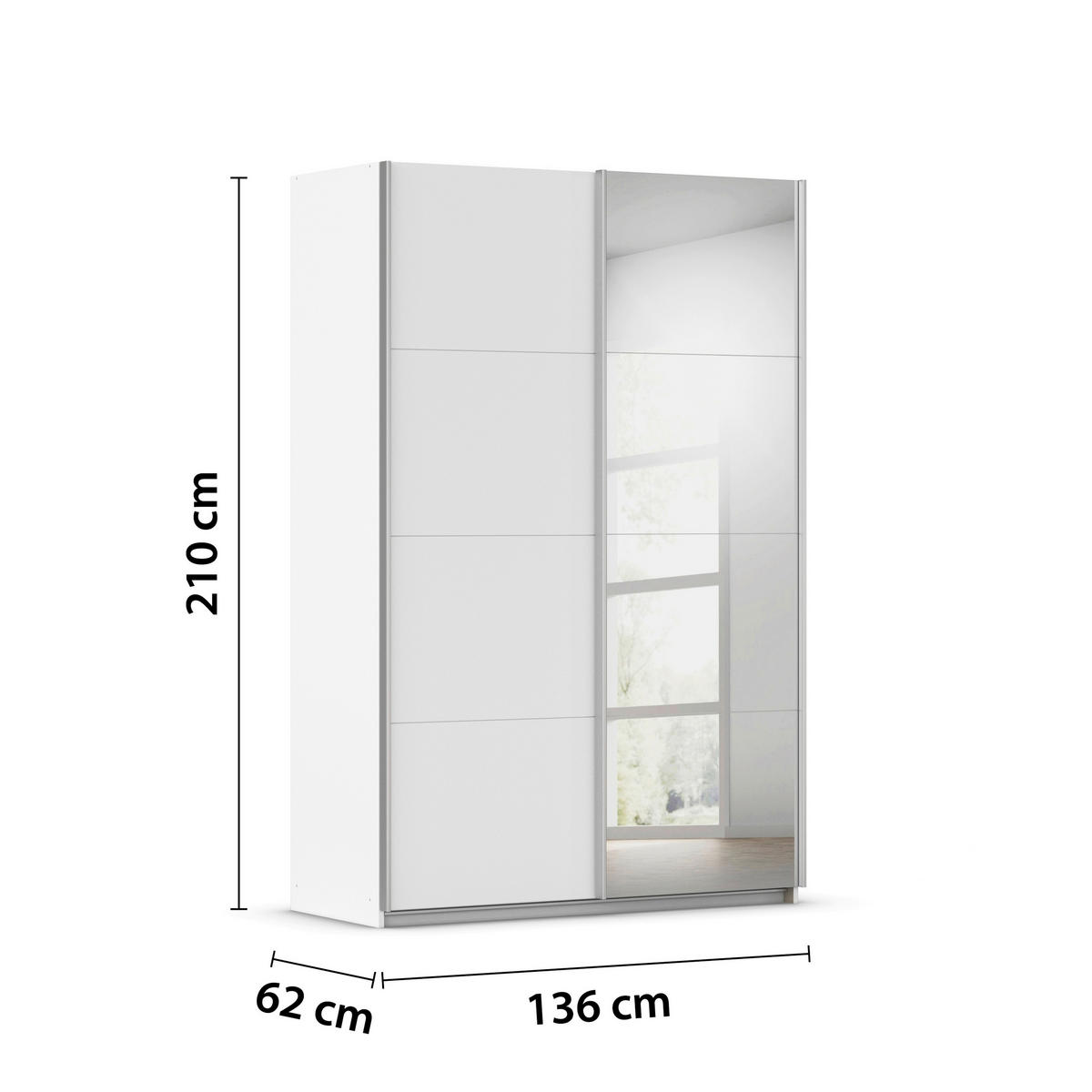 SCHWEBETÜRENSCHRANK 136/210/62 cm 2 Tür(en)-türig Weiß  - Alufarben/Weiß, KONVENTIONELL, Glas/Holzwerkstoff (136/210/62cm) - home24
