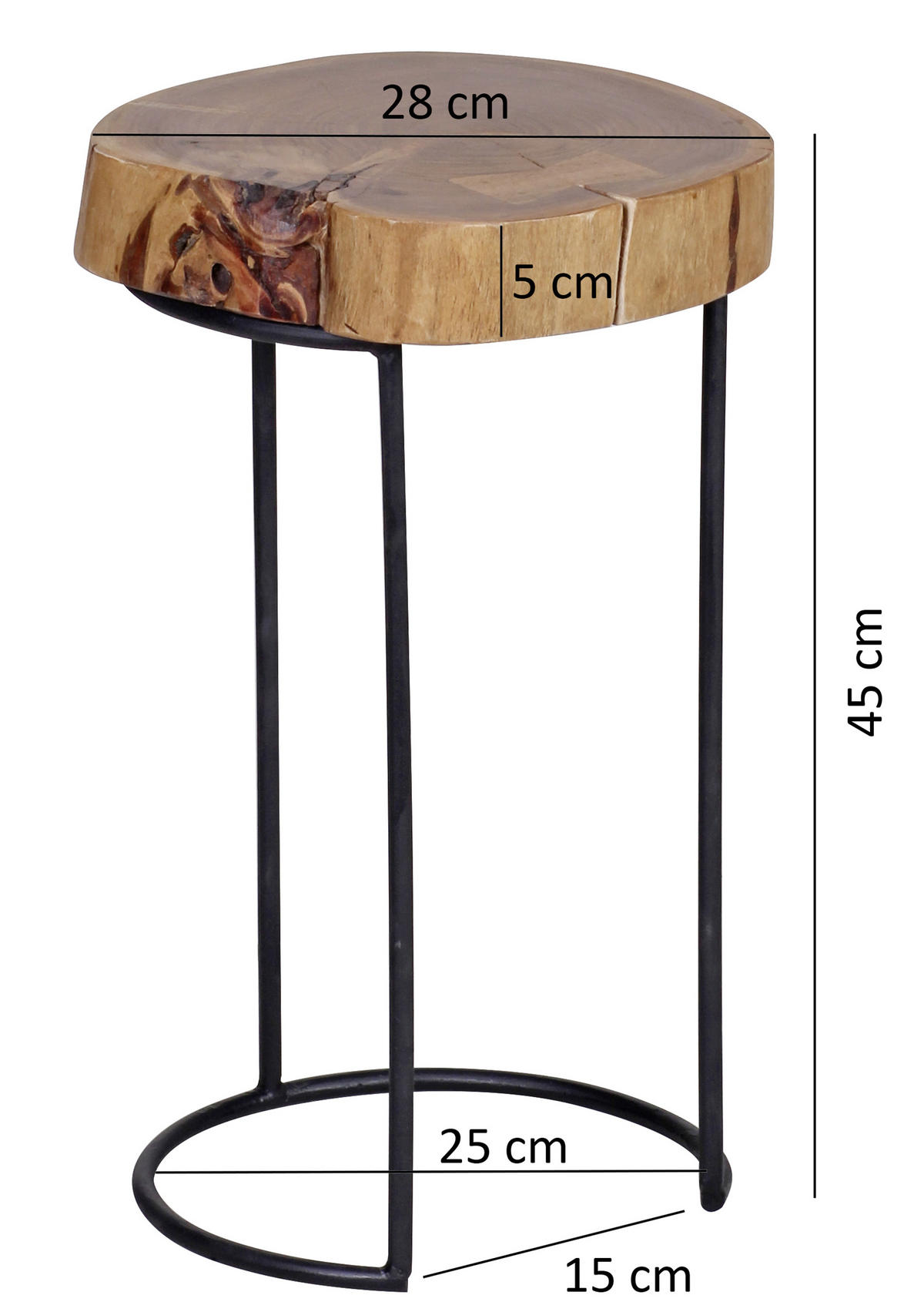 PRÍRUČNÝ STOLÍK, akácia, farba akácie - čierna/farba akácie, Design, kov/drevo (28/28/45cm) - MID.YOU
