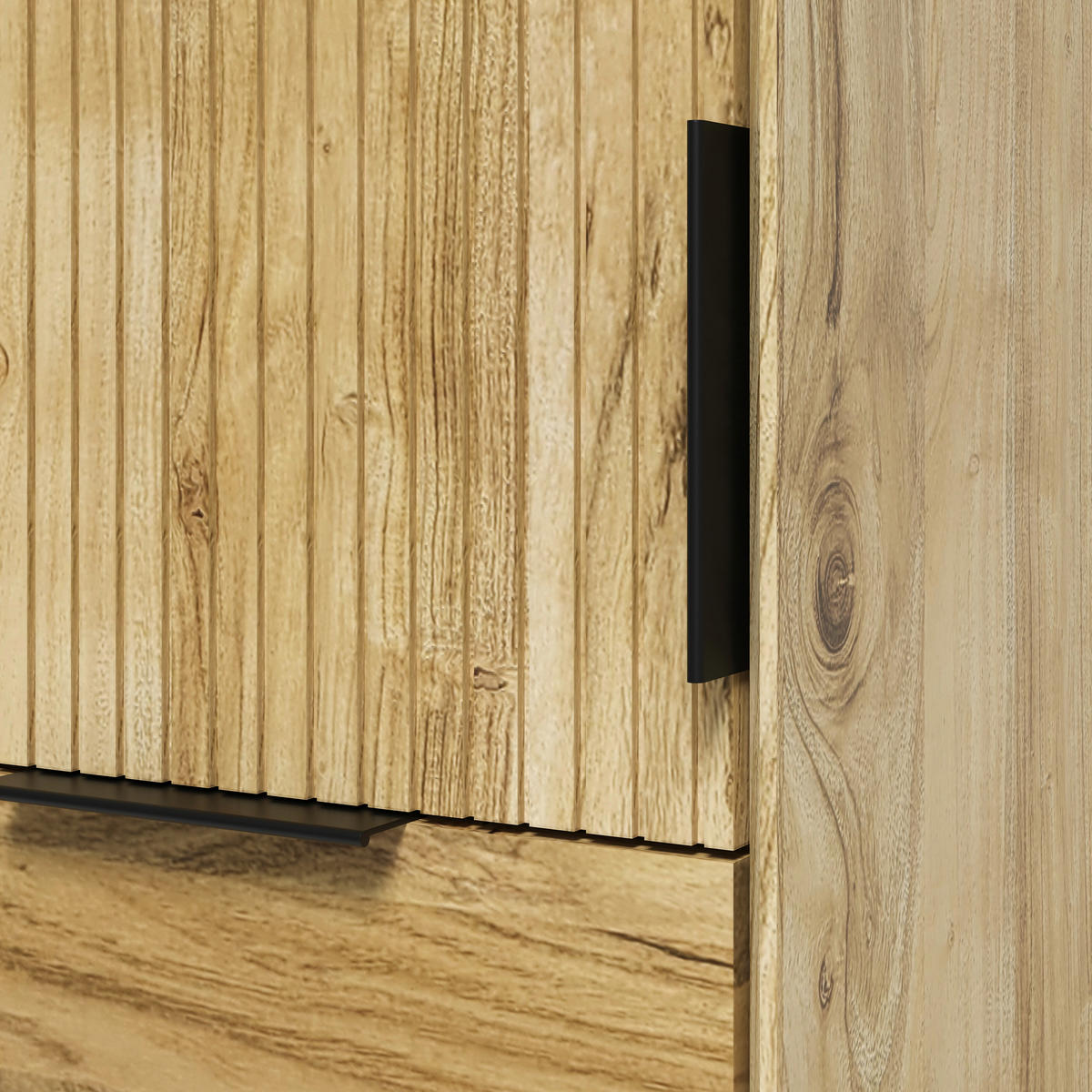 HOCHSCHRANK 41/200/42 cm  - Schwarz/Naturfarben, Natur, Holz/Metall (41/200/42cm) - Livetastic