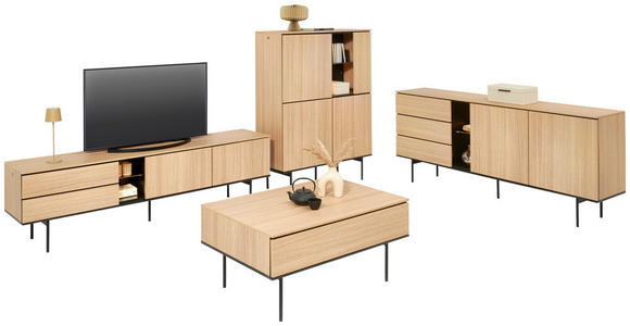 HIGHBOARD Schwarz, Eichefarben 106/141/41 cm - Eichefarben/Schwarz, Basics, Glas/Holzwerkstoff (106/141/41cm) - Hom`in