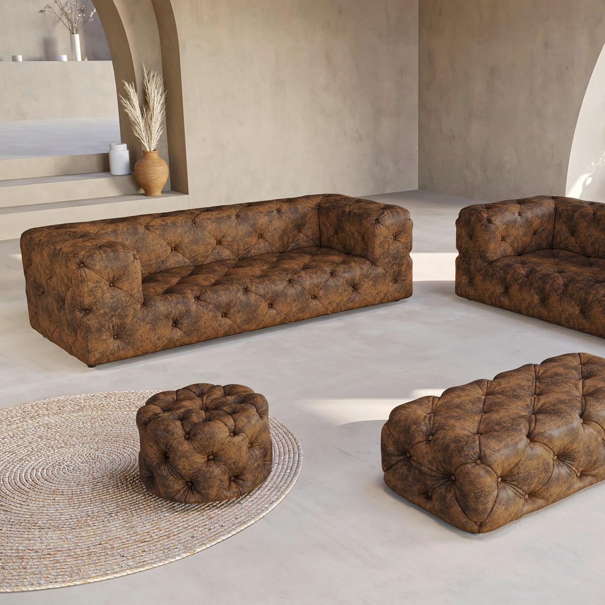 3-SITZER-SOFA Fresco in Lederlook Dunkelbraun  - Dunkelbraun/Schwarz, Design, Kunststoff/Textil (230/71/100cm) - P & B