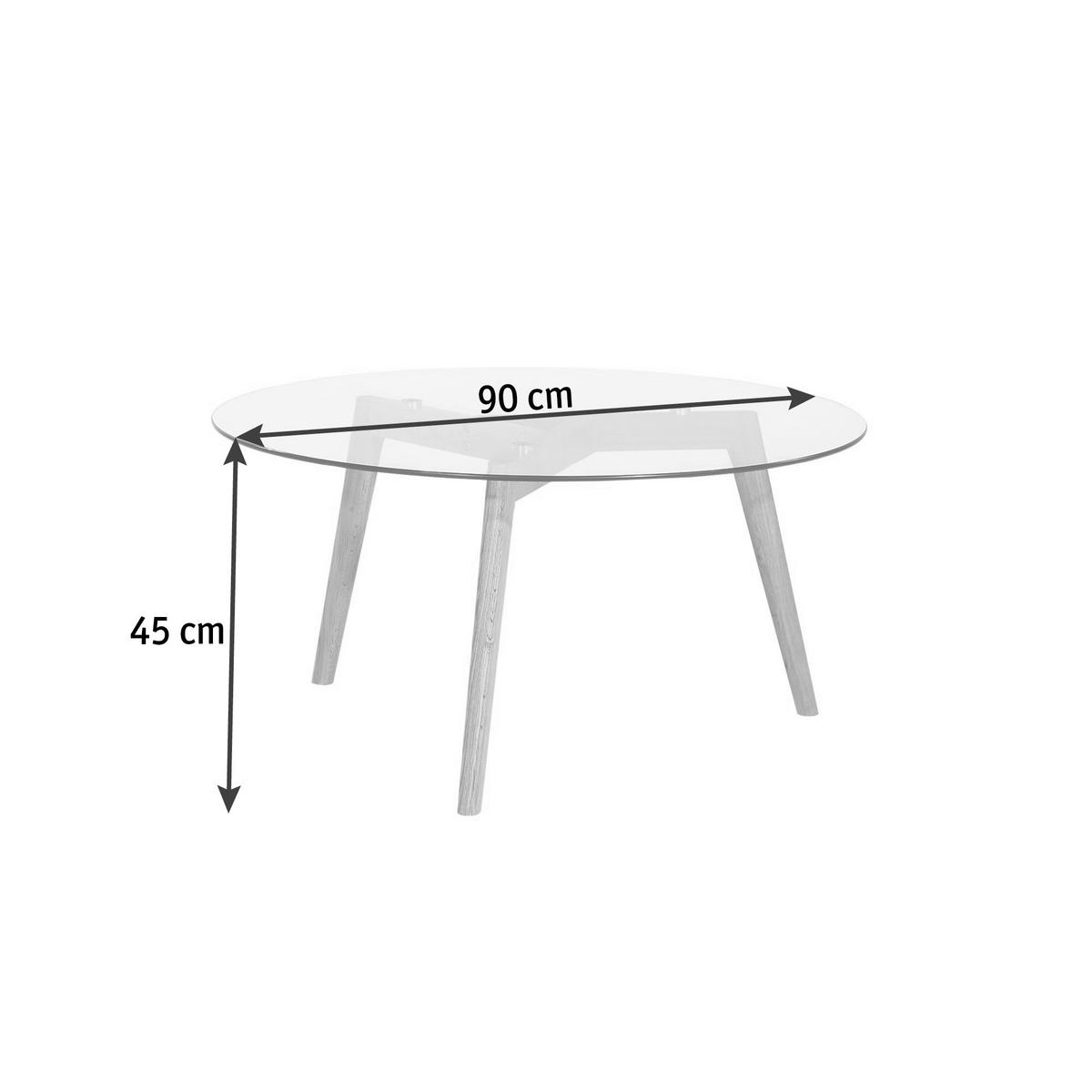 KONFERENČNÍ STOLEK, čiré, barvy dubu, dřevo, sklo, 90/90/45 cm - barvy dubu/čiré, Design, dřevo/sklo (90/90/45cm) - Carryhome
