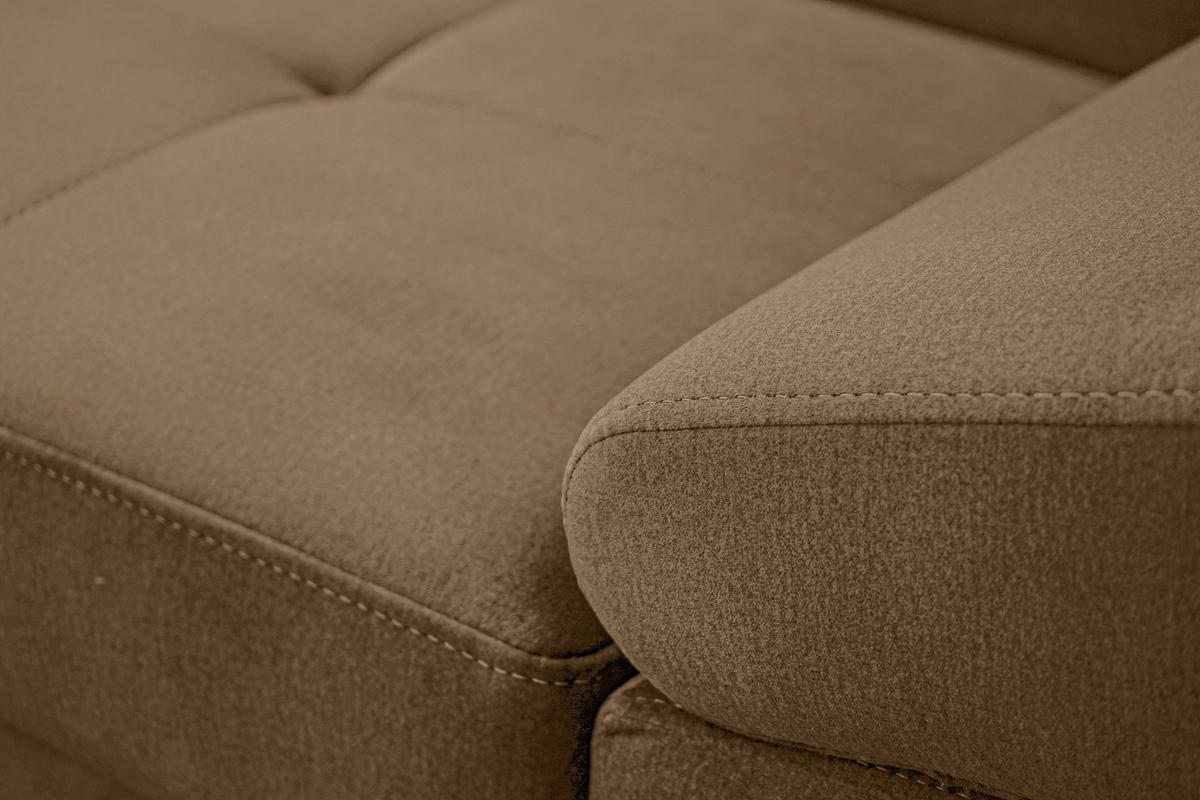 ECKSOFA Braun Webstoff Bettkasten, Schlaffunktion, Rücken echt, Armteilverstellung, Kopfteilverstellung  - Chromfarben/Braun, MODERN, Textil/Metall (205/278cm) - Stylife