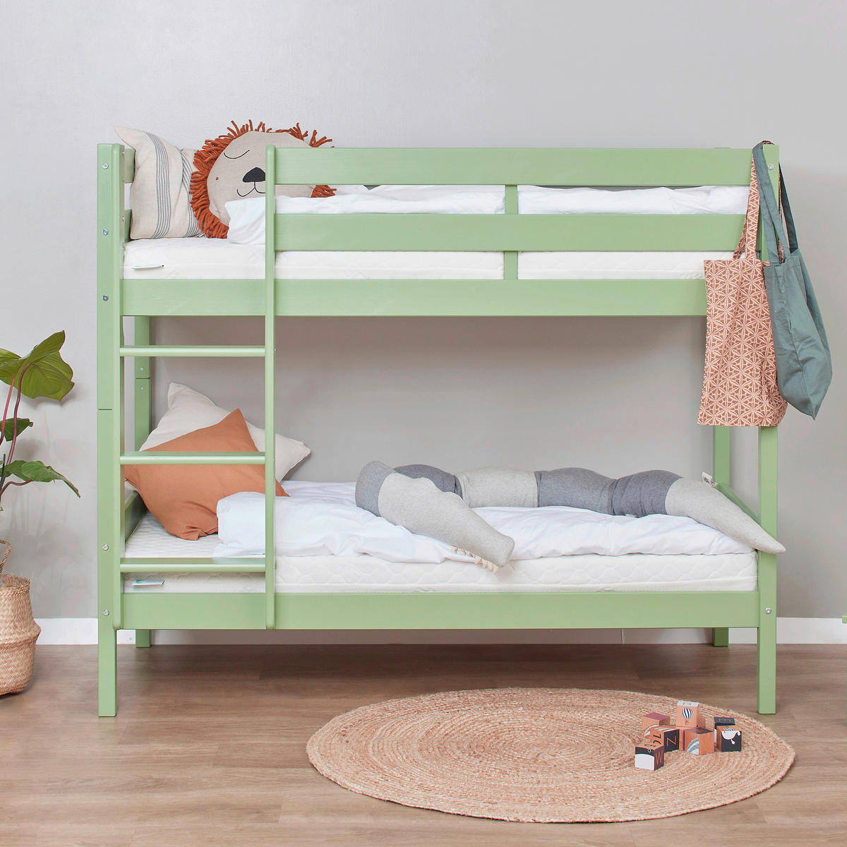 ETAGENBETT - Naturfarben/Grün, MODERN, Holz (70/160cm) - MID.YOU
