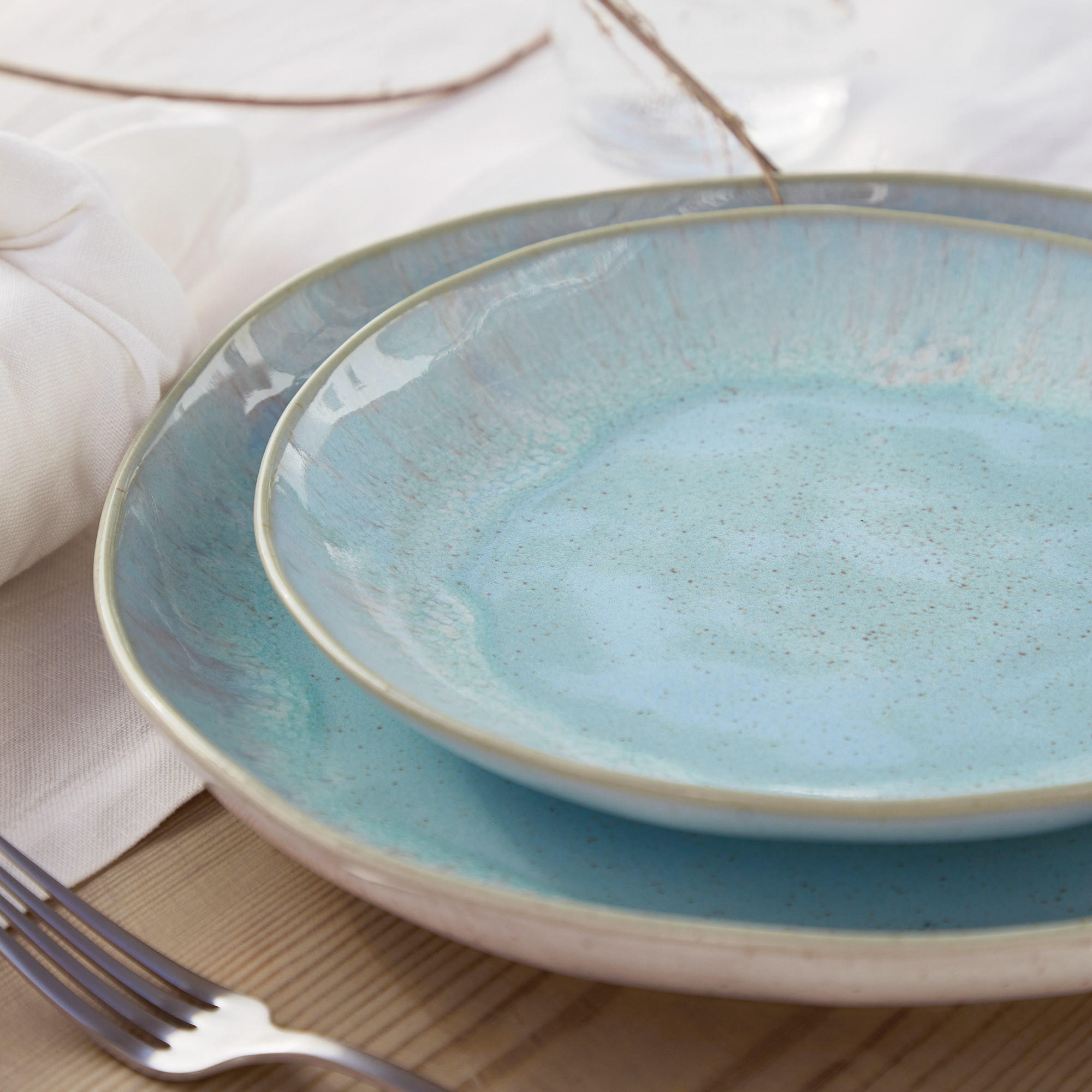 Thumbnail - Costa Nova Kombiservice Eivissa, Creme, Pastellblau, Keramik, 30-teilig, 70 ml,670 ml, Handmade in Europe, Essen & Trink...