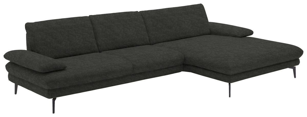 ECKSOFA in Velours Dunkelgrau  - Dunkelgrau/Schwarz, Design, Textil/Metall (310/180cm) - Dieter Knoll
