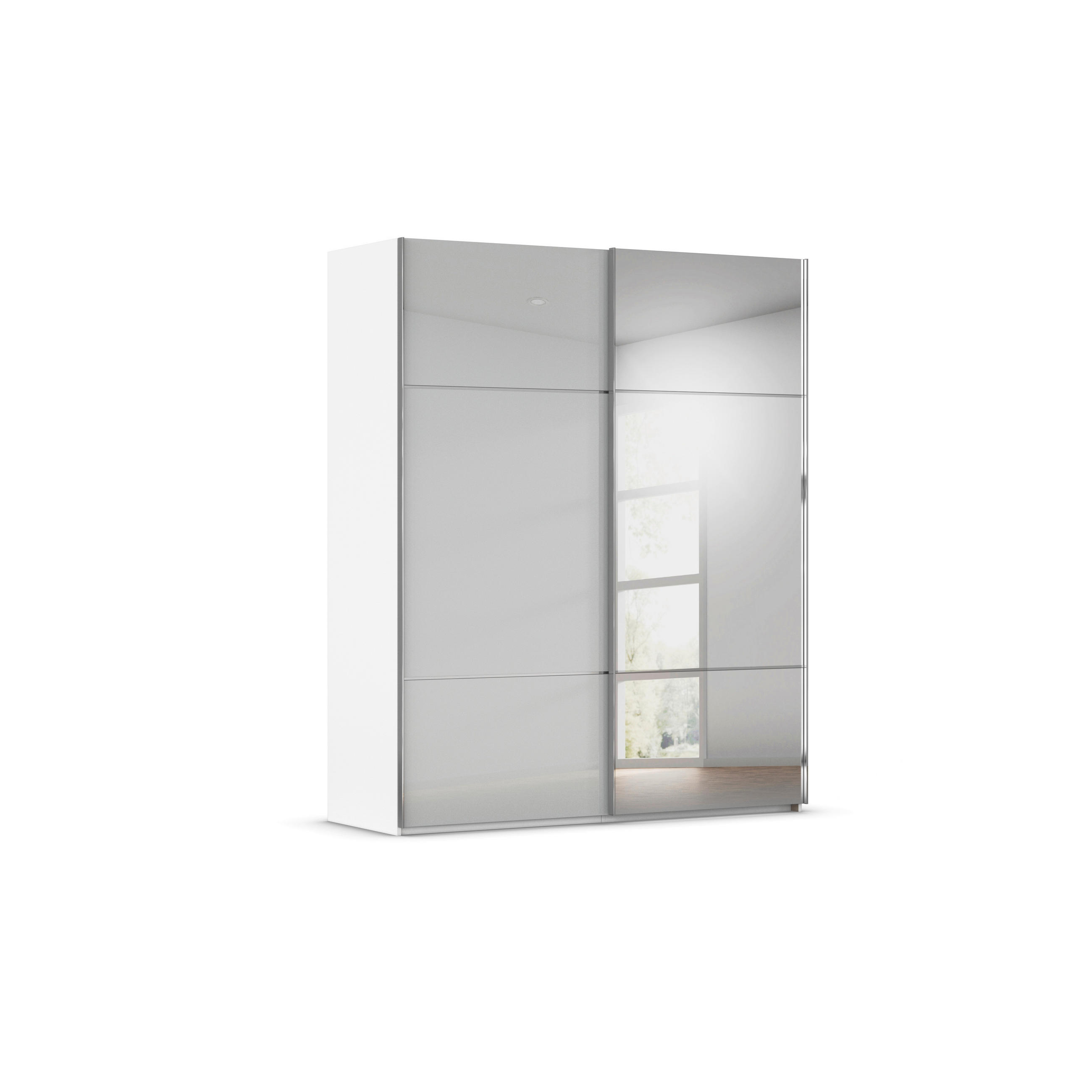 SCHWEBETÜRENSCHRANK 181/223/68 cm,  in Grau, Weiß, 2 Tür(en)  - Chromfarben/Weiß, KONVENTIONELL, Glas/Holzwerkstoff (181/223/68cm) - Novel
