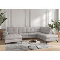 WOHNLANDSCHAFT in Vliesstoff Kombination Echtleder/Stoff Hellgrau  - Hellgrau/Schwarz, Modern, Leder/Textil (164/319/212cm) - Sit & More