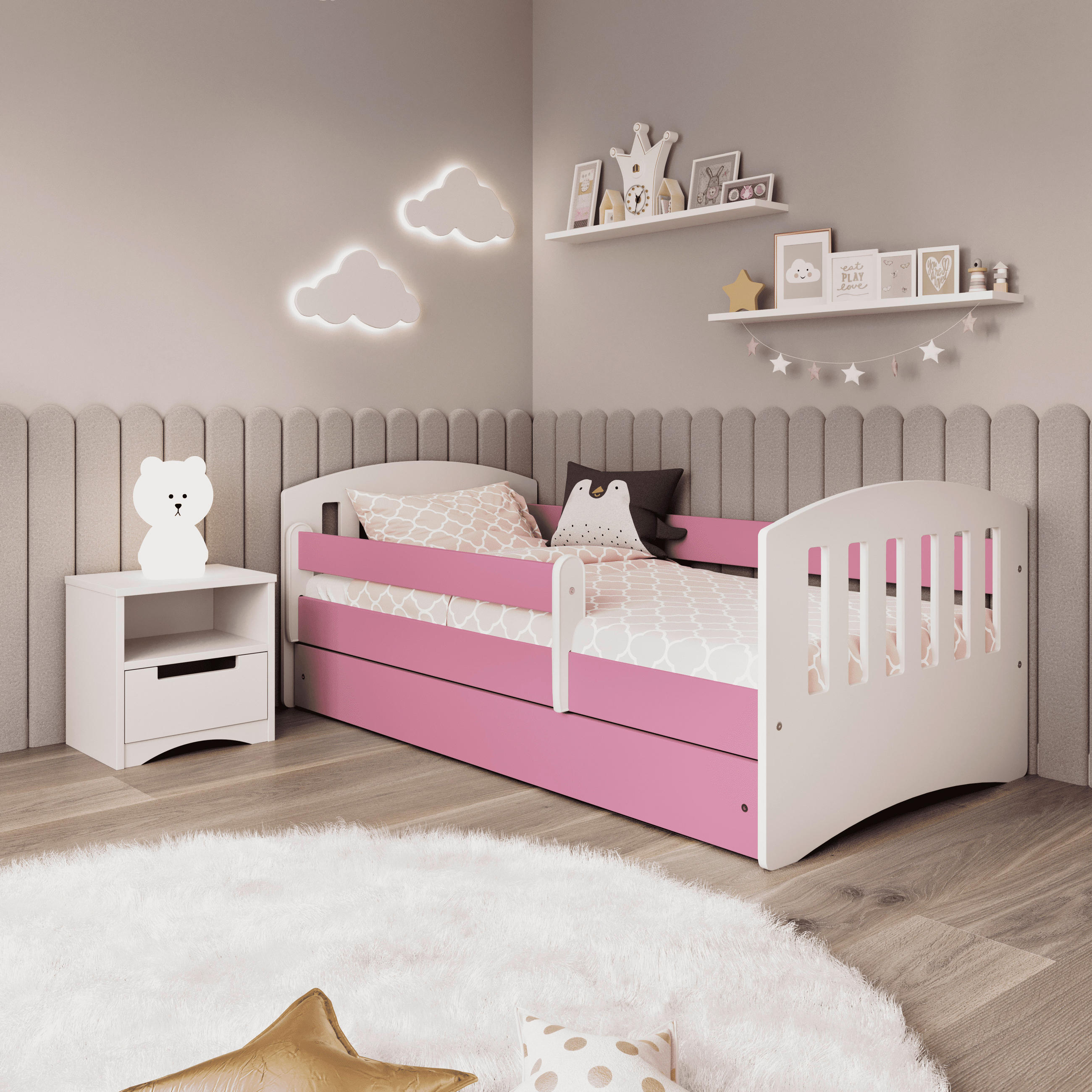 KINDER-/JUNIORBETT - Pink/Birkefarben, MODERN, Holz/Holzwerkstoff (80/140cm) - MID.YOU