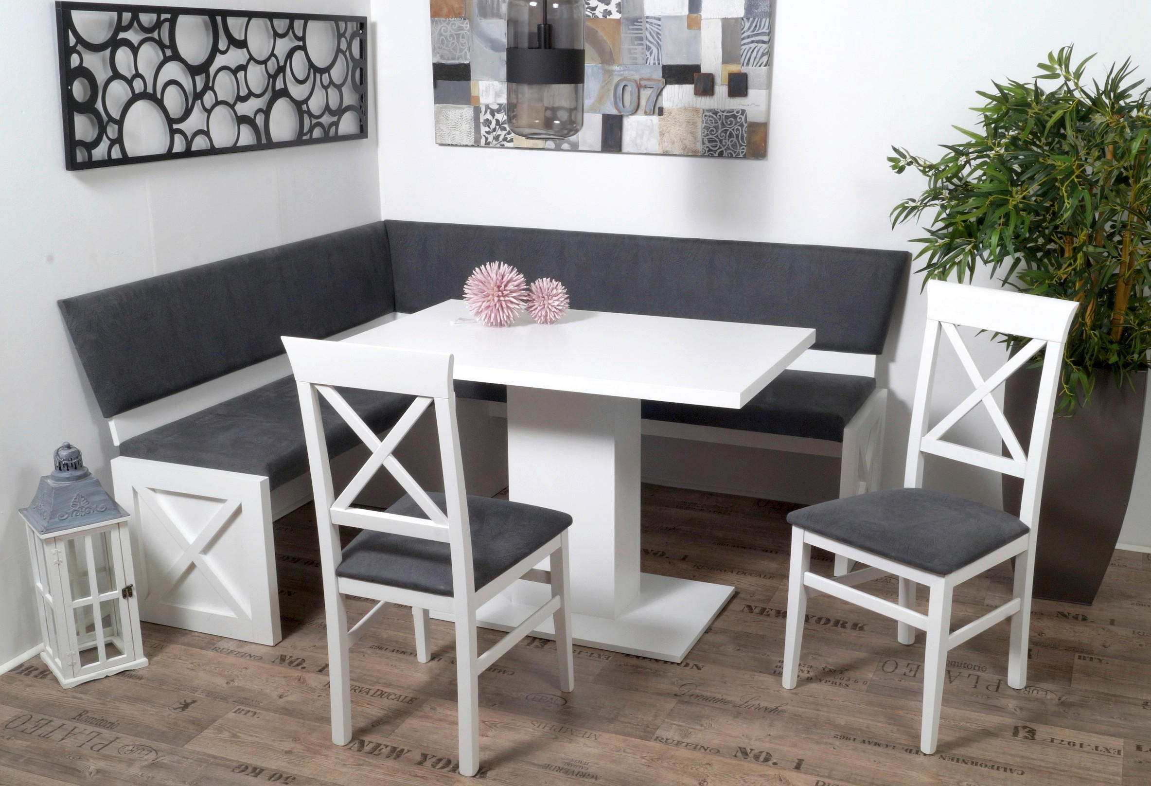 ECKBANKGRUPPE Grau, Weiß  - Weiß/Grau, KONVENTIONELL, Holz/Textil (150/185/87cm) - MID.YOU