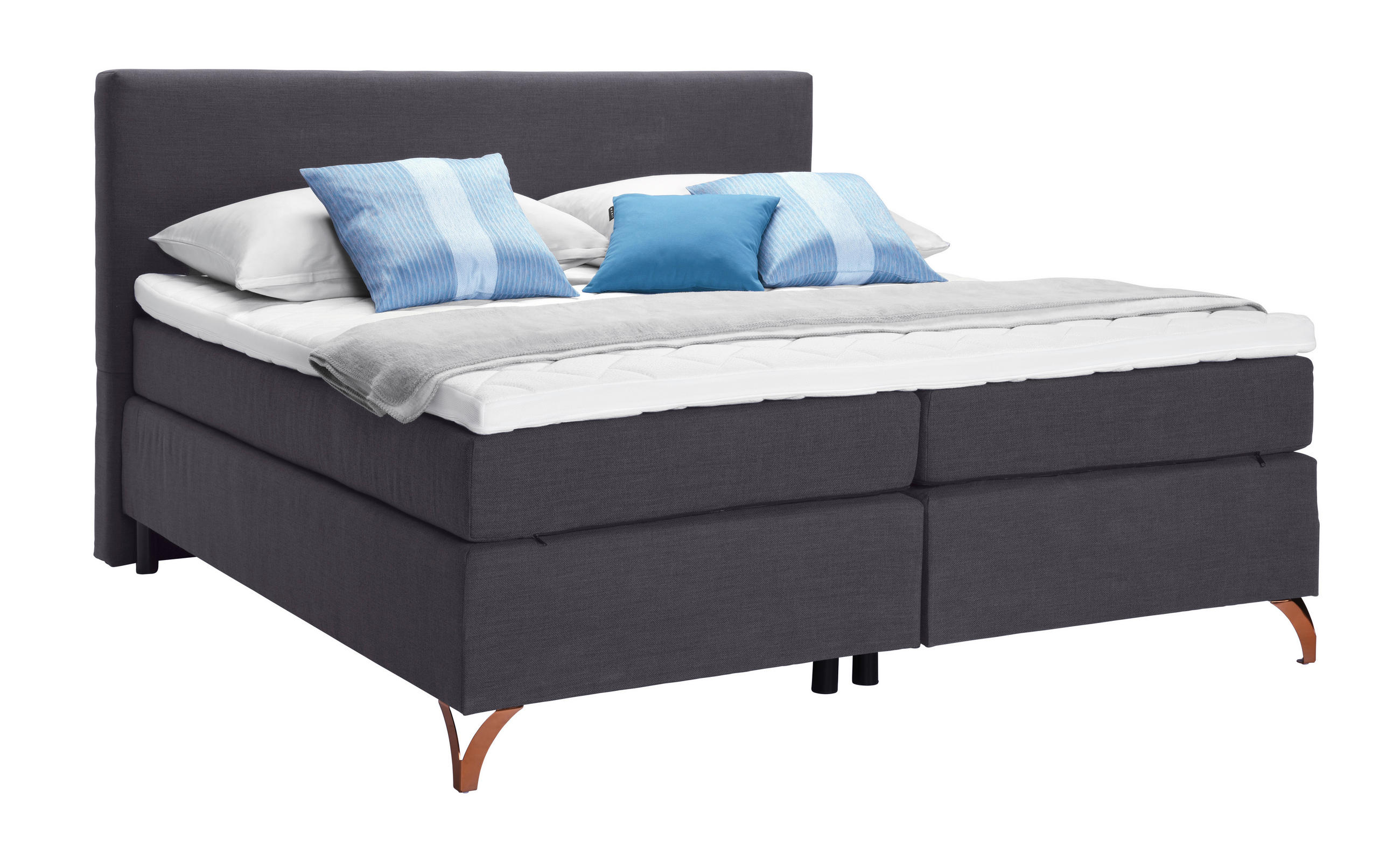 BOXSPRINGBETT 180/200 cm,  in Anthrazit, Matratze, Topper, H2 + H3 = mittel + fest  - Anthrazit/Kupferfarben, Design, Textil/Metall (180/200cm) - Esposa
