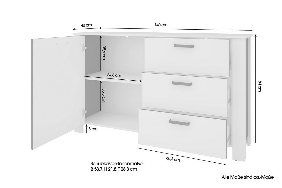 SIDEBOARD  in 140/84/40 cm  - Schwarz/Weiß, Design, Holzwerkstoff/Kunststoff (140/84/40cm) - MID.YOU